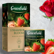 Greenfield черный чай Strawberry Bloom (клубника и роза), 25 пакетиков по 1.5 г