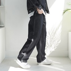 S-3XL 남자 스티치 논페이드 생지 와이드 데님팬츠 시크릿 밴딩 스트링 빅사이즈 청바지