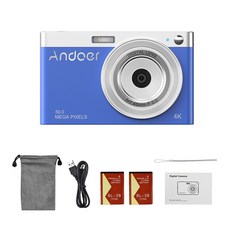 줌카메라 Andoer-컴팩트 4K 디지털 카메라 비디오 캠코더 50MP 2.88 인치 IPS 스크린 자동 초점 16X, 04 Blue_01 only Camera, 1개