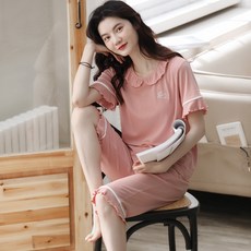 단비(DAN:B) 여성여름홈웨어 데코 에모데르 잠옷 여름반팔 반바지 실내복 얇은 면 코튼 실크