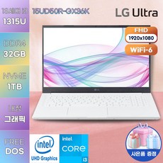 LG 노트북 WIN11 울트라PC 15UD50R-GX36K 고성능 가성비 노트북, FREE DOS, 32GB, 1TB, 코어i3, 화이트