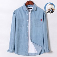 POMTOR 남자 데님 셔츠 상의 봄가을 캐주얼 순면 긴팔 셔츠