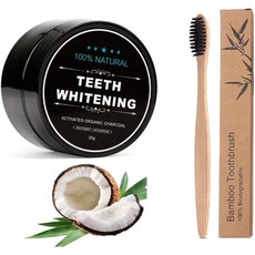 Teeth Whitening Charcoal Powder with Bamboo Toothbrush Organic Coconut Activated Charcoal Teeth Whi, 혼합색상, 1세트