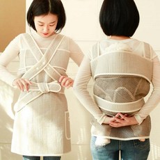 유아 아기 신생아 전통 국민 포대기, 체크베이지 X자형 여름망사 5부