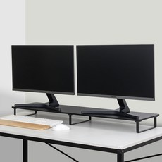 리빙케이 폭 100cm x 폭 26cm모니터받침대 듀얼 높은 와이드 모니터선반 서랍 원목 2단 컴퓨터 대형 높이조절, 높이8cm+블랙, 1개