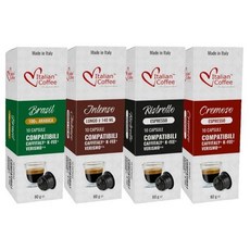ITALIAN COFFEE FOR ESPRESSO LOVERS Verismo CBTL Caffitaly K-fee 시스템과 호환되는 이탈리아 커피 캡슐 샘플러 4가지 맛 총 40개, 샘플러 4가지 맛 40개의 포드 토트 디카페인