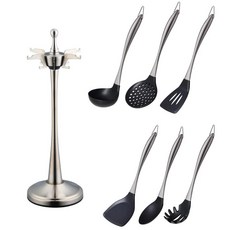 골드 요리 도구 실리콘 헤드 주방 손잡이 수프 국자 소쿠리 뒤집, 18.B 7pcs-Silver, 1개