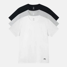 스투시 반팔 티셔츠 이너 반팔티 3종 세트 화이트 M그레이 블랙