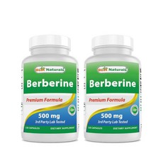 베스트 Naturals Berberine 500mg 120 캡슐 - 면역 기능 심혈관 위장 기능 지원, 120정, 2통