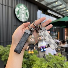 제이템 귀여운 인형 고급 가죽 키링 자동차 키링 열쇠고리, 블랙, 1개