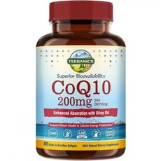 코엔자 임Q10 코엔자임Q10 코자임 활성산소제거 테라닉스 CoQ10 코큐텐 200mg 60개 빛부터 보호되 소프트젤 노 크리스탈 엑스트라 버진 올리브 오일 초흡수 내추럴 올트, 60정