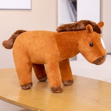 봉제인형쿠션 60/80CM 앉아 말 플러시 장난감 실물 같은 갈색 흰 인형 박제 동물 완구 어린이 생일 장식 선물, 02 브라운_02 80cm, 1개