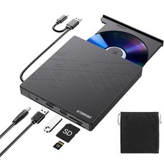 ORIGBELIE 외장 DVD 드라이브 CD 드라이브 USB 3.0 타입 C CD/DVD ROM +/-RW 어댑터 포트 버너 포함 노트북 PC 데스크탑 컴퓨터용 광학 디스크, 1개