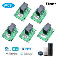 SONOFF 5PCS RE5V1C 릴레이 모듈 접점 출력 5V 와이파이 DIY 스위치 인칭 / Selflock 작업 모드 알렉사 Google 홈 APP 음성 LAN 제어 스마트, Green-5
