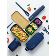 보온 도시락 3단 밀폐 보냉 점심 도시락 인터넷 레드 직장인 여코 전자레인지 가열 귀요미 분리형 보온 일본식 더블 도시락, 14 화이트+수저+캔+보온팩