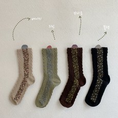 어썸메이드 여성 빈티지 플라워 넝쿨 잔꽃 장목양말 패션양말