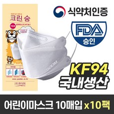 국내생산 크린숨 KF94 소형 방역 마스크 (지퍼백 10매입), 10팩 (100매)