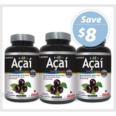 Brazil Acai 50X 280mg 200 Vcaps - 3 PACK 아사이베리 50배 농축 3병 아사이베리 면역력 항산화, 3개, 200정