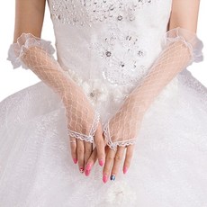 여성 웨딩 프롬 파티 스위트 레이스 장갑 다이아몬드 격자무늬 화이트 망사 롱 장갑