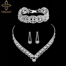 웨딩 촬영용 주얼리 실버 신부 세트 라인석 팔찌 귀걸이 여성 액세서리 목걸이 TREAZY 컬러 크리스탈