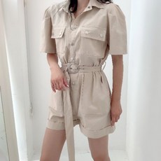 린넨 퍼프 점프수트 벨트set 3color
