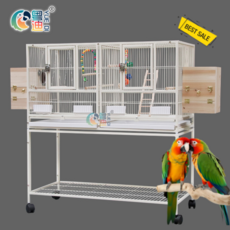  앵무새장 고급 대형 바퀴달린 이동장 청소하기쉬운 케이지 철제 선반 놀이터 날림장 3단, 1단새장 패키지 