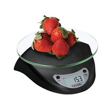 Taylor 유리 플랫폼 용기 버튼 및 플라스틱 몸체가 있는 디지털 주방 저울 최대 3kg6.6파운드 용량 블랙, Black