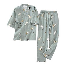 119337 Keyaka 진베이 남녀 유카타 잠옷 고양이 무늬 진베