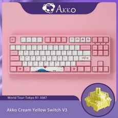 Akko 3087 V2 월드 투어-도쿄 R1 기계식 게임용 키보드 유선 TKL 87-OEM 프로파일이 있는 키 PBT 염료-서브 키캡 N-키 롤오버, Akko V3 Cream Yellow