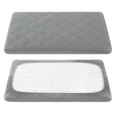Tillyou TILLYOU 팩 앤 플레이 시트 - 부드러운 퀼트 아기 침대 커버 패드 2.5-7.6cm(1-3인치) 깊이의 포켓이 있는 유아용 매트리스 프로텍터 두꺼운 놀이, 회색