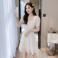 2022 여름용 플레어 레이스 레이스 조인트 프렌치 첫사랑 스커트