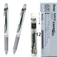 Pentel 에너겔 노크식 볼펜 0.5/0.7mm 리필 세트, 0.7mm 흑색2개+리필 흑색12개 세트