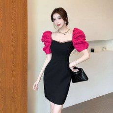 퍼프소매 미니 블랙 드레스 화려한 세련 하객 신혼여행 편안한 럭셔리 원피스 셋업 패션 여성정장 데이트룩 부드러운 여친룩 오피스 프린트 시원한 가벼운