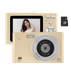 RUNHome 4800w 레트로 미니 디지털 카메라 여행용 인생+64G메모리카드, 골드