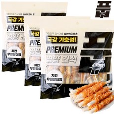 풉 강아지 치킨 우피말이껌, 3개, 300g, 치킨맛 - 한우우피꽈배기치킨말이