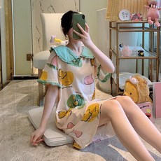 제이앤티 잠옷 여성 반팔 귀여운 실내복 스커트 캐주얼 체크 원피스 잠옷 k30817