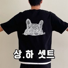 (레이어드) MC 불독 빅사이즈 오버핏 반팔 + 반바지 상.하 셋트/ 빅사이즈 오버핏