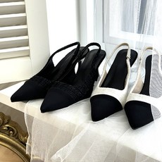[당일발송]배색 콤비 투톤 트위드 하객룩 오피스 헤이니 구두 스틸레토 슬링백 힐 8cm(2color)