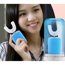 U자형스마트전동칫솔 양치질 USB 자동 프리 핸즈, 스카이블루 성인+치약+칫솔모+소독컵