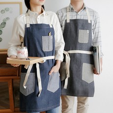 앞치마 데님 어린이집 주방 카페 미용실 서빙 720 차니팡, 블루