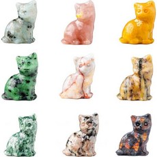 Runyangshi 고양이 크리스탈 런양시 9PCS 내추럴 피규어 믹스 에피도테 칭하이 제이드 1.18인치 힐링 동상 손 조각 행운의 홈 데스크 장식 연인 선물 Q1699902, 9pcs Set 2, 1.18''