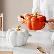호박 양손 수프 볼 일본 계란찜 차완무시 그릇 뚝배기, 하얀색, 1개