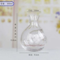 일본식 물병 유리병 사케 술병 얼음 호리병 글라스, 투명 300ml, 1개
