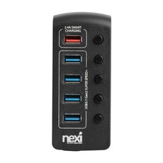 넥시 USB3.1 Gen2 4포트 + 충전 1포트 QC2.4 유전원허브 NX1233, 단품