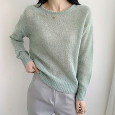 포디룩 (5color) 시스루 알파카 헤어리 봄니트