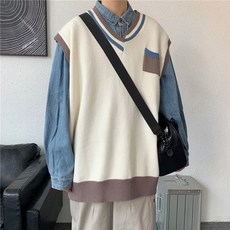 남자브이넥니트조끼베이지
