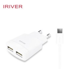 아이리버 2A 고속 충전기 IHA-H21CD A타입 2포트 C타입 케이블포함