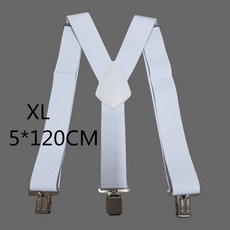 남성용 대형 강한 클립 멜빵 유니섹스 중괄호 50mm 너비 5 솔리드 컬러 고탄력 조절 가능한 멜빵 벨트 무거운 작업, 흰색-120cm, 1개