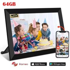 디지털액자 전자 스마트 액자 앨범 포토프레임 10.1인치 와이파이 32GB 64GB 대용량 1280x800 HD 터치 스크린 자동 회전, 미국 플러그, black with 64gb