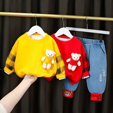 아기 유아 소녀 소년 의류 세트 2021 새로운 패션 만화 귀여운 곰 봄 유아 복장 1 2 3 4 년|의류세트|